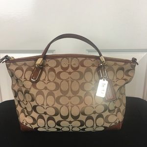 Coach bag with brown C fabric,brown leather accent